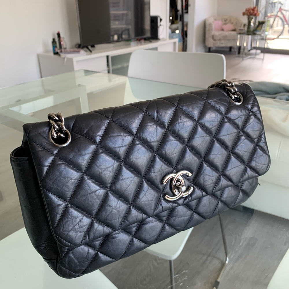 Chanel Aged Lambskin Chain 3 Compartment CC Flap Bag Black - Picture 10 of 11